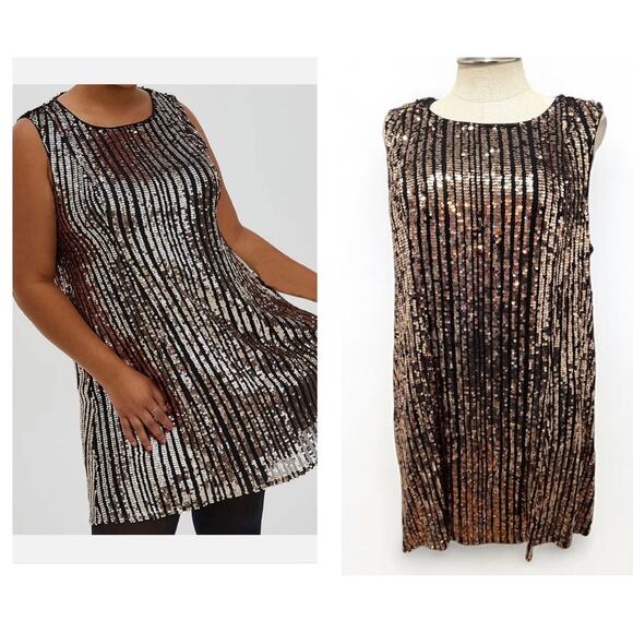 Torrid 2 (2X) Rose Gold Sequin Vegas Showgirl A Line Trapeze Cocktail Dress New - Picture 1 of 3